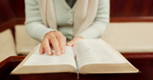 Studium Bibel Oder Hände Von Frauen Der Kirche Die Bereit — Stockvideo