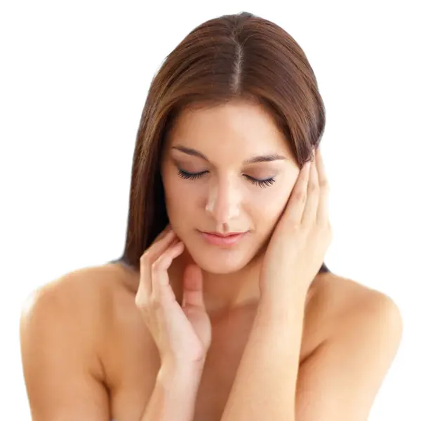 Skincare Woman Face Eyes Closed Beauty Dermatology Salon White Background — Stock Photo, Image