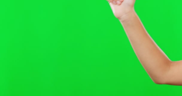 Hands Thumbs Approval Green Screen Winning Studio Background Hand Child — Stock Video