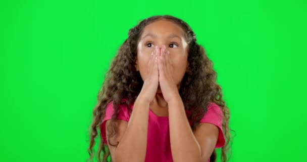 Meglepetés Arc Zöld Képernyős Gyermek Lány Vagy Személy Reagál Hírek — Stock videók