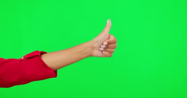 Руки Большой Палец Вверх Знак Человек Зеленом Экране Поддержки Смайлик — стоковое видео