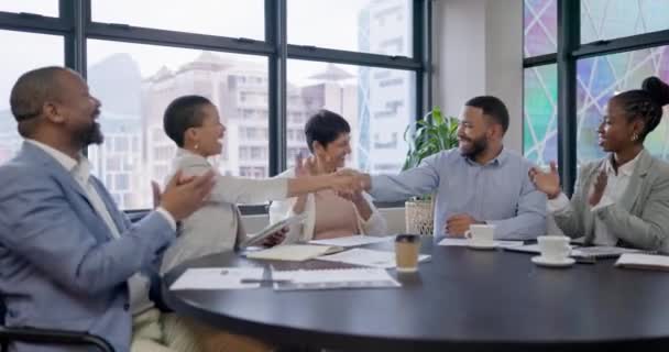 Aplausos Aperto Mão Sucesso Com Empresários Reunião Para Planejamento Negócio — Vídeo de Stock