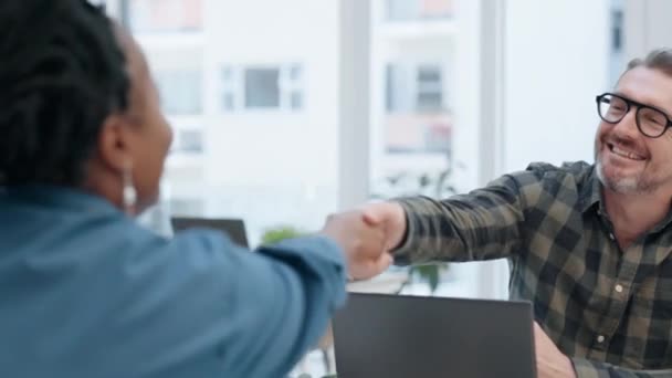 Handshake Entrevista Pessoas Negócios Para Parceria Obrigado Ceo Bem Vindo — Vídeo de Stock