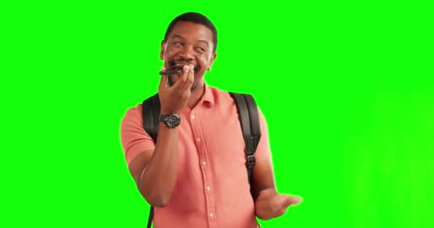 Зелений Екран Телефон Чорний Чоловік Роблять Голосове Повідомлення Інтернеті Інтернеті — стокове відео