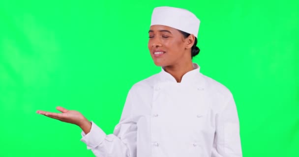 Tela Verde Chef Sinal Mão Para Menu Apresentação Opção Comida — Vídeo de Stock
