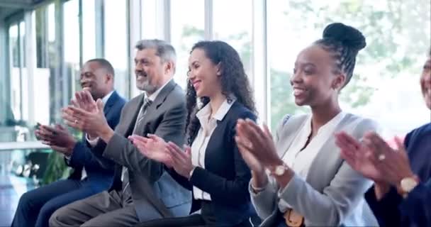 Pessoas Negócios Felizes Aplausos Celebração Para Apresentação Equipe Seminário Oficina — Vídeo de Stock