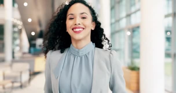 Happy Gülümse Profesyonel Menajer Gururlu Bir Kadınıyla Birlikte Ofiste Yürü — Stok video