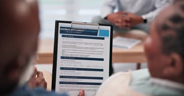 Hands Documents Divorce Couple Closeup Home Lawyer Settlement Agreement Paper — Stock Video