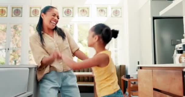 Kitchen Bonding Mom Dancing Her Child Music Song Album Having — Stock Video