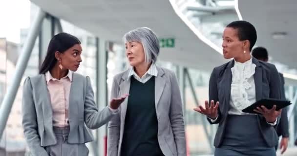 Obchodní Ženy Chůze Skupina Mluví Nápadech Plánování Firemní Projekt Kancelářské — Stock video
