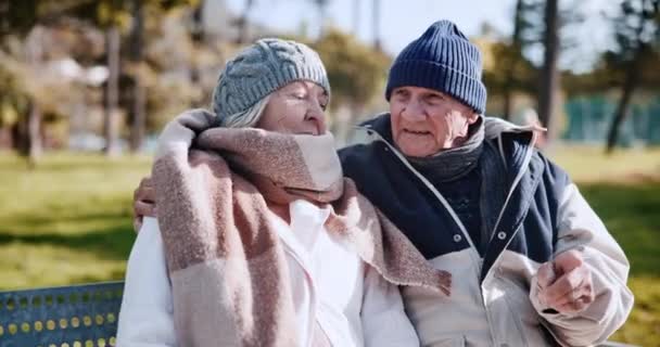 Aşk Bank Parkta Yaşlı Bir Çift Yazın Birlikte Emeklilik Romantizm — Stok video