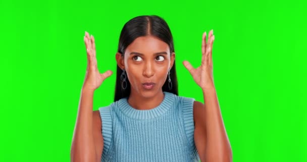 Cara Pantalla Verde Mujer Con Una Sorpresa Mente Impresionada Anuncio — Vídeo de stock