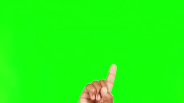 Finger Point Dan Green Screen Studio Closeup Dengan Pertanyaan Arahan — Stok Video