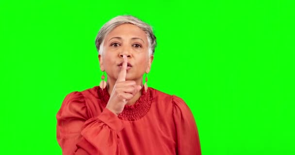 Hush Green Screen Mature Woman Studio Quiet Silence Face Expression — Stock Video