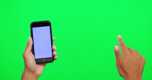 Telefon Attrappe Und Berührung Mit Der Hand Auf Grünem Bildschirm — Stockvideo
