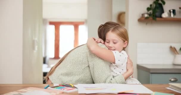 Mother Daughter Hug Homework Learning House Bonding School Work Girl — Stock Video