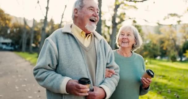 Rentner Kaffee Und Ein Älteres Ehepaar Das Sommer Gemeinsam Park — Stockvideo