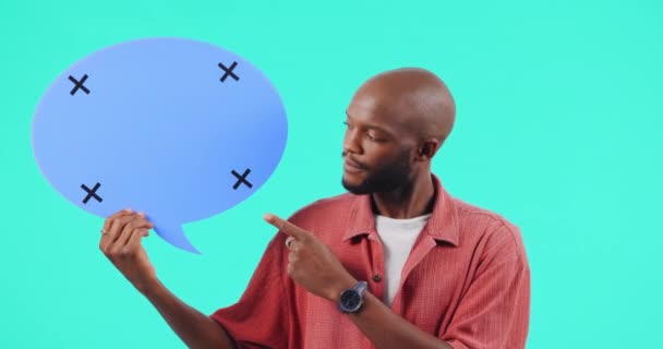Řeč Bublina Zmatený Muž Ukazuje Komunikaci Sociální Média Otázku Podporu — Stock video