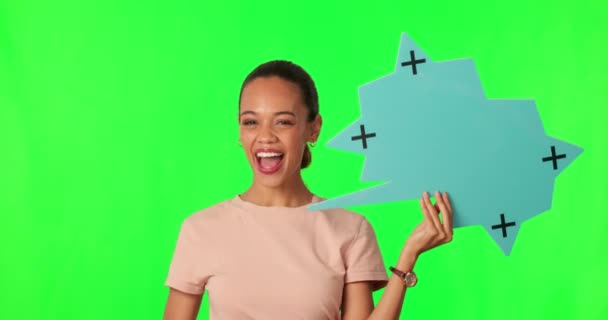 Konuşma Balonu Yeşil Ekran Baş Parmaklı Kadın Iletişim Başarısı Evet — Stok video