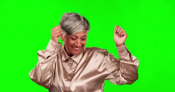 Femme Affaires Danse Musicale Écran Vert Avec Heureux Sourire Célébration — Video
