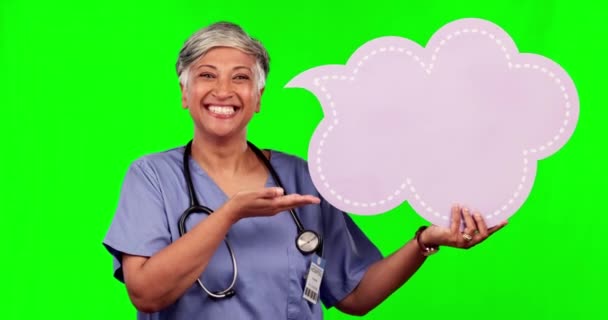 Zielony Ekran Starsza Szczęśliwa Kobieta Bańka Mowę Lekarską Dla Szpitalnych — Wideo stockowe