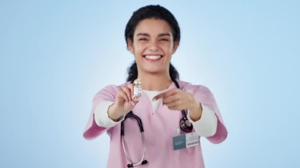 Dottore Punto Vaccino Assistenza Sanitaria Studio Mockup Medico Sfondo Blu — Video Stock