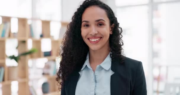 Счастливое Лицо Крупным Планом Женщина Офисе Бизнеса Корпоративной Работы Работы — стоковое видео