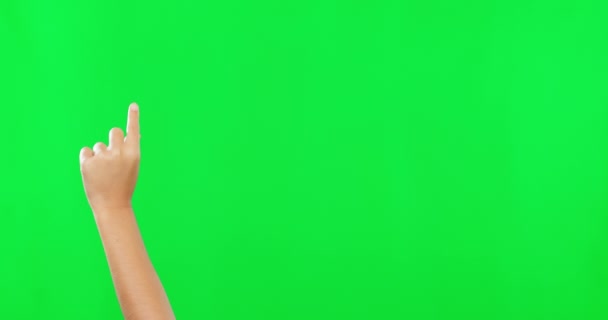 Person Hands Pointing Green Screen Advertising Studio Background Mockup Space — Stock Video