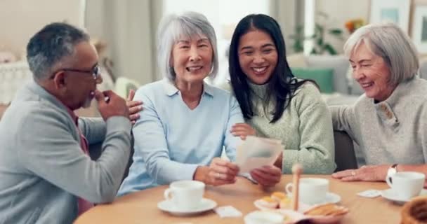 Family Pictures Bonding Home Grandparents Looking Memory Afternoon Tea House — Stock Video