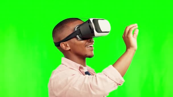Черный Человек Цифровая Метаверса Зеленом Экране Студии Изолированы Заднем Макете — стоковое видео