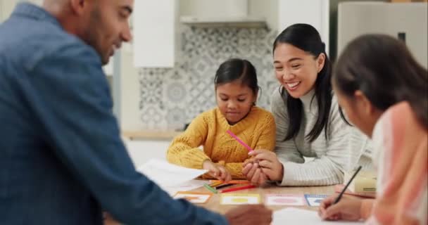 Familie Bildung Und Hausaufgaben Mit Eltern Und Kindern Hause Mit — Stockvideo