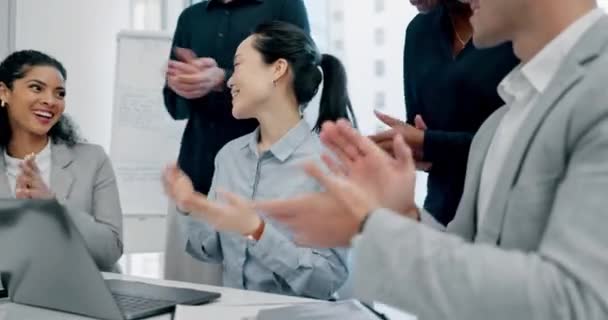 Teamwork Applaus Professioneel Het Ontmoeten Van Aziatische Vrouw Bestuurskamer Voor — Stockvideo
