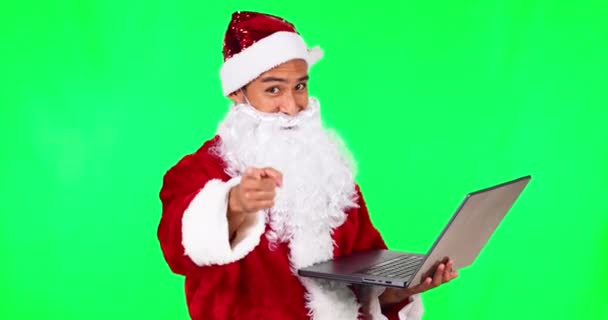 Santa Claus Navidad Hombre Ordenador Portátil Pantalla Verde Para Las — Vídeo de stock