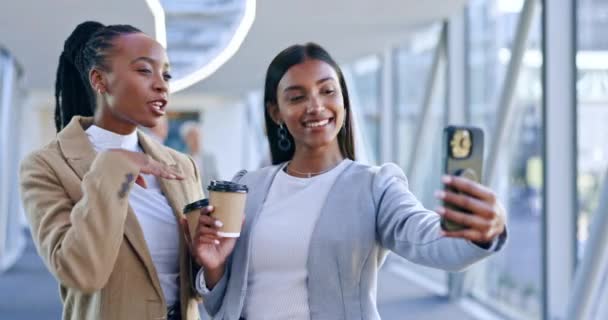 Selfie Coffee Business Women Office While Lunch Break Talking Bonding — Stock Video