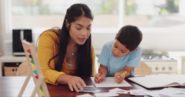 Hausaufgaben Mutter Und Sohn Mit Bildung Lernen Und Lernen Mit — Stockvideo