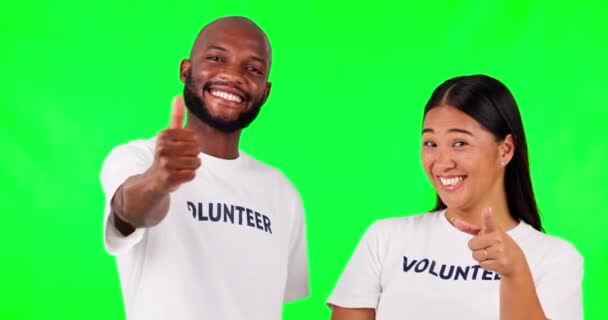 Pulgares Hacia Arriba Voluntarios Cara Las Personas Pantalla Verde Para — Vídeos de Stock