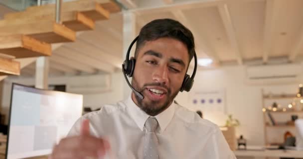 Vídeo Call Center Rosto Homem Consultor Agente Negócios Comunicação Finanças — Vídeo de Stock