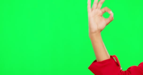 Хорошо Знак Добро Руку Человека Зеленом Экране Поддержки Окей Эмодзи — стоковое видео