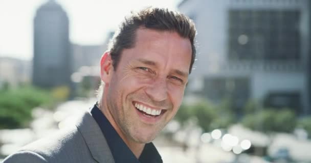 City Face Happy Man Professional Smile Career Expert Property Developer — Stock Video