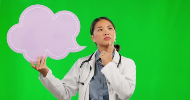 Gelembung Pidato Pemikiran Dokter Dan Layar Hijau Untuk Solusi Kesehatan — Stok Video