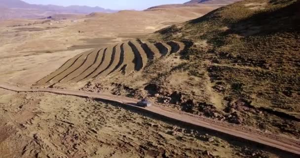 Africa Road Trip Aerial Nature Landscape Drone Rural Lesotho Mafadi — Stock Video