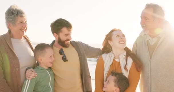 Family Generations Grandparents Parents Children Outdoor Love Hug Happiness Sunshine — Stock Video