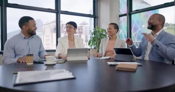 Aplausos Trabajo Equipo Éxito Con Gente Negocios Reunión Para Planificación — Vídeos de Stock