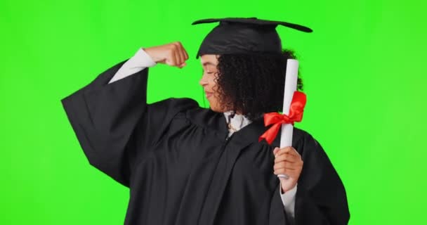 Graduación Poder Estudiante Mujer Pantalla Verde Éxito Motivación Objetivos Educación — Vídeos de Stock