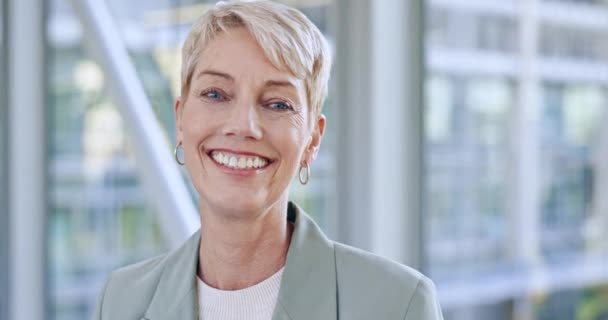 会社のビジネスのためのオフィスの顔 会計士および上級女性 カナダの監査人 肖像画家 幸せな人 起業家 エグゼクティブディレクター 笑顔で — ストック動画