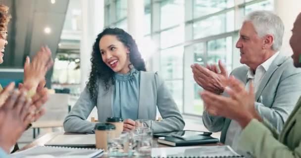 Gente Negocios Cinco Aplausos Reunión Para Éxito Trabajo Equipo Promoción — Vídeos de Stock
