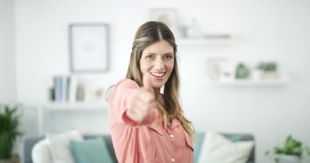 Mujer Feliz Cara Pulgares Hacia Arriba Para Ganar Éxito Victoria — Vídeos de Stock