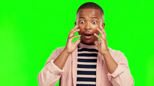 Wow Surprise Face Black Man Shocked Secret News Announcement Reaction — Stock Video