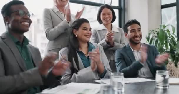 Gente Negocios Aplausos Talleres Sala Conferencias Diversidad Apoyo Felicidad Éxito — Vídeos de Stock