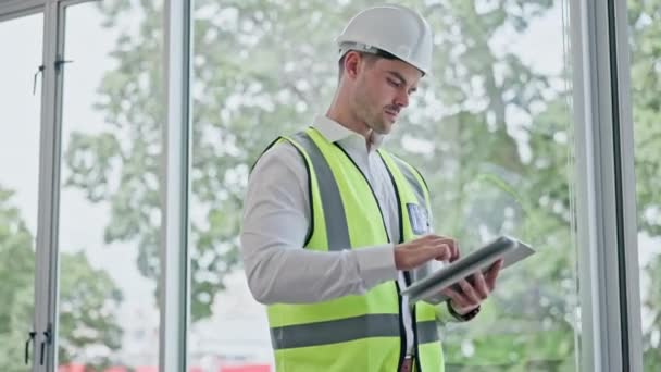 Arquitetura Tablet Planejamento Com Homem Escritório Engenharia Civil Construção Tecnologia — Vídeo de Stock
